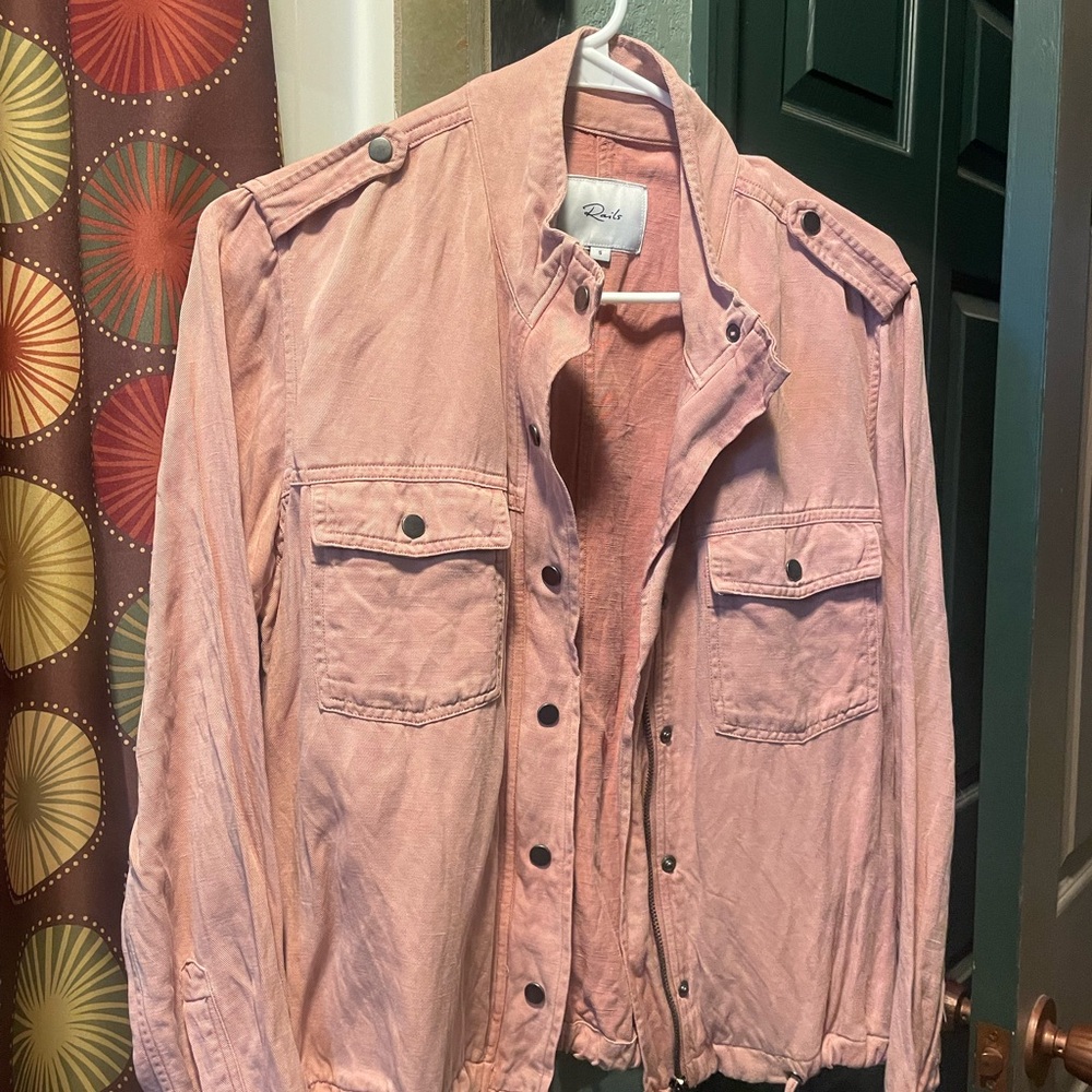Rails Pink Utility Jacket with Moto Design and Epaulettes